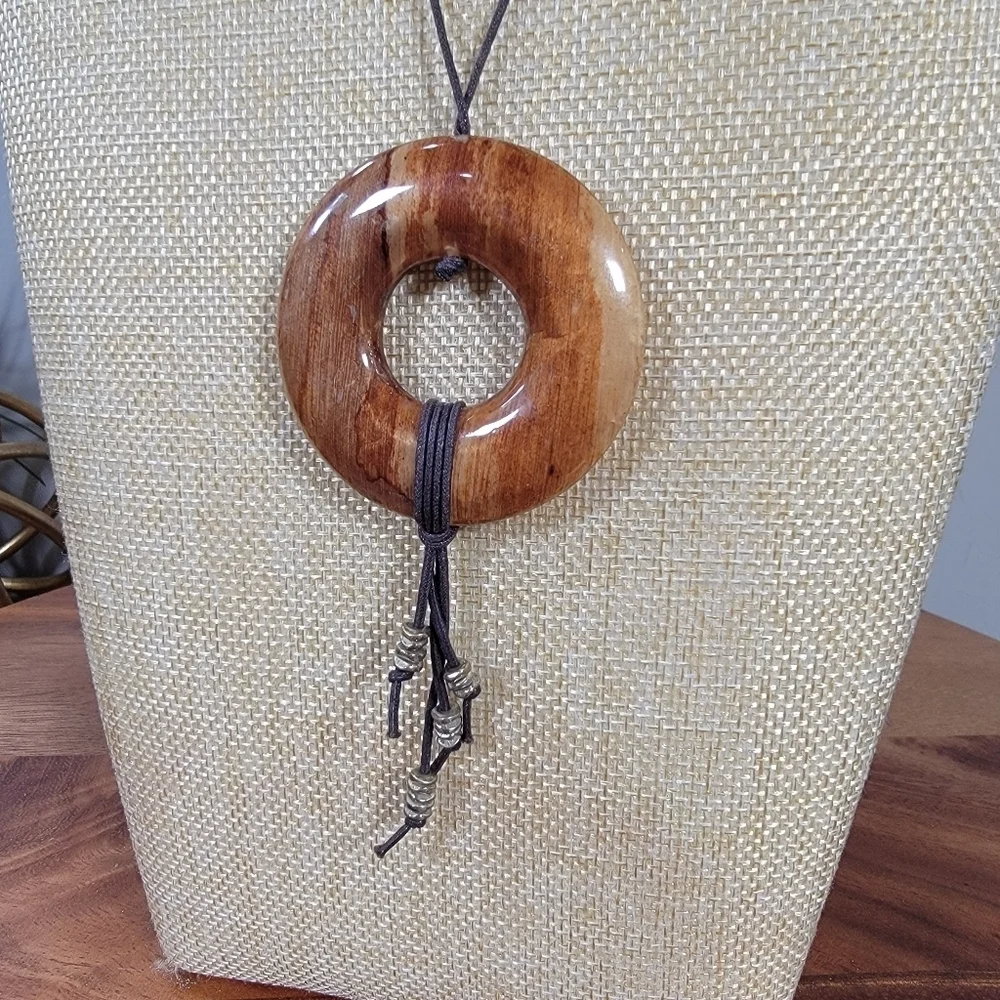 J. Jill Brown Pendant Necklace with Tassels On Rope